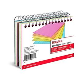 Staples - 3" x 5" Index Cards, Lined, 50 Cards/Pack, 2 Packs/Carton - Neon