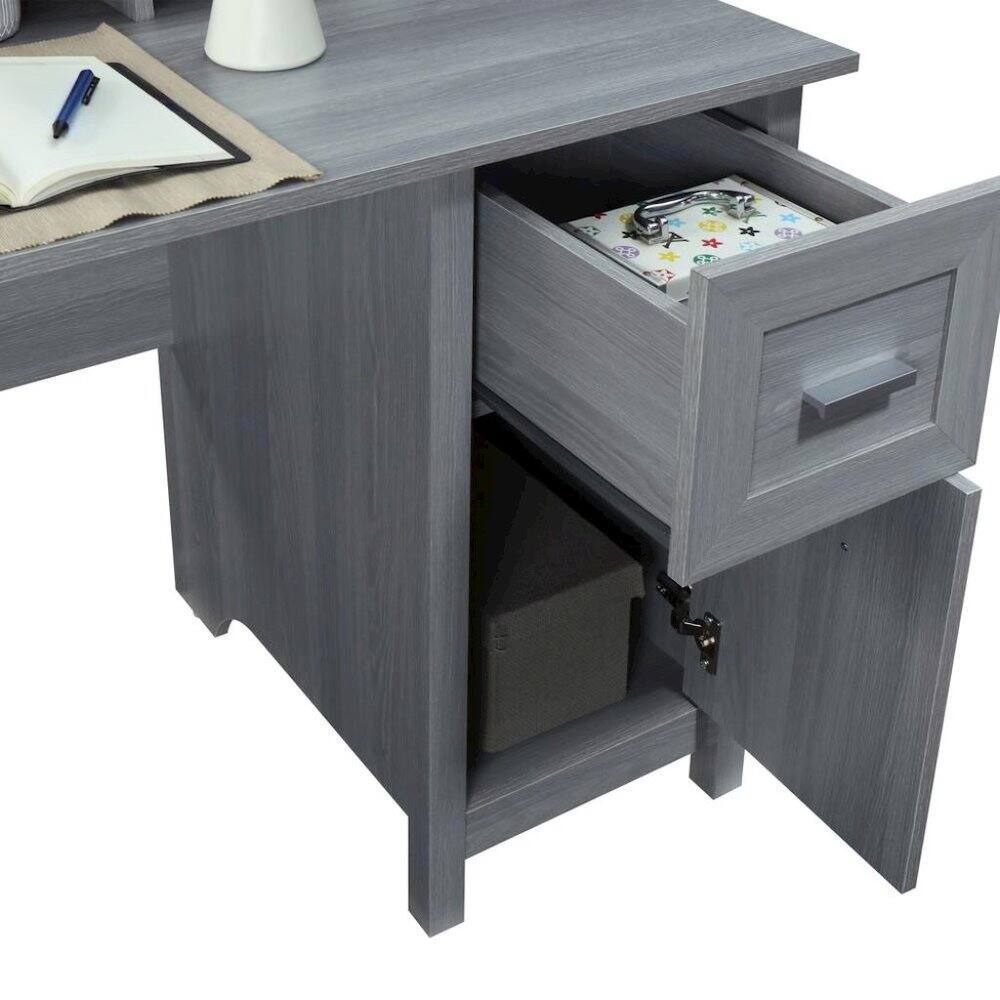 Alt View 3. FurniFact - Wood Desk with Drawer, Door and 6 Shelves, Gray Office Writing Desk with Storage - Gray.