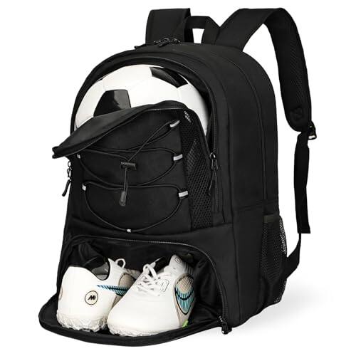 Stamp n Camp - Soccer Bag Basketball With Ball Compartment & Shoe Large Backpack For Gym,football - Black