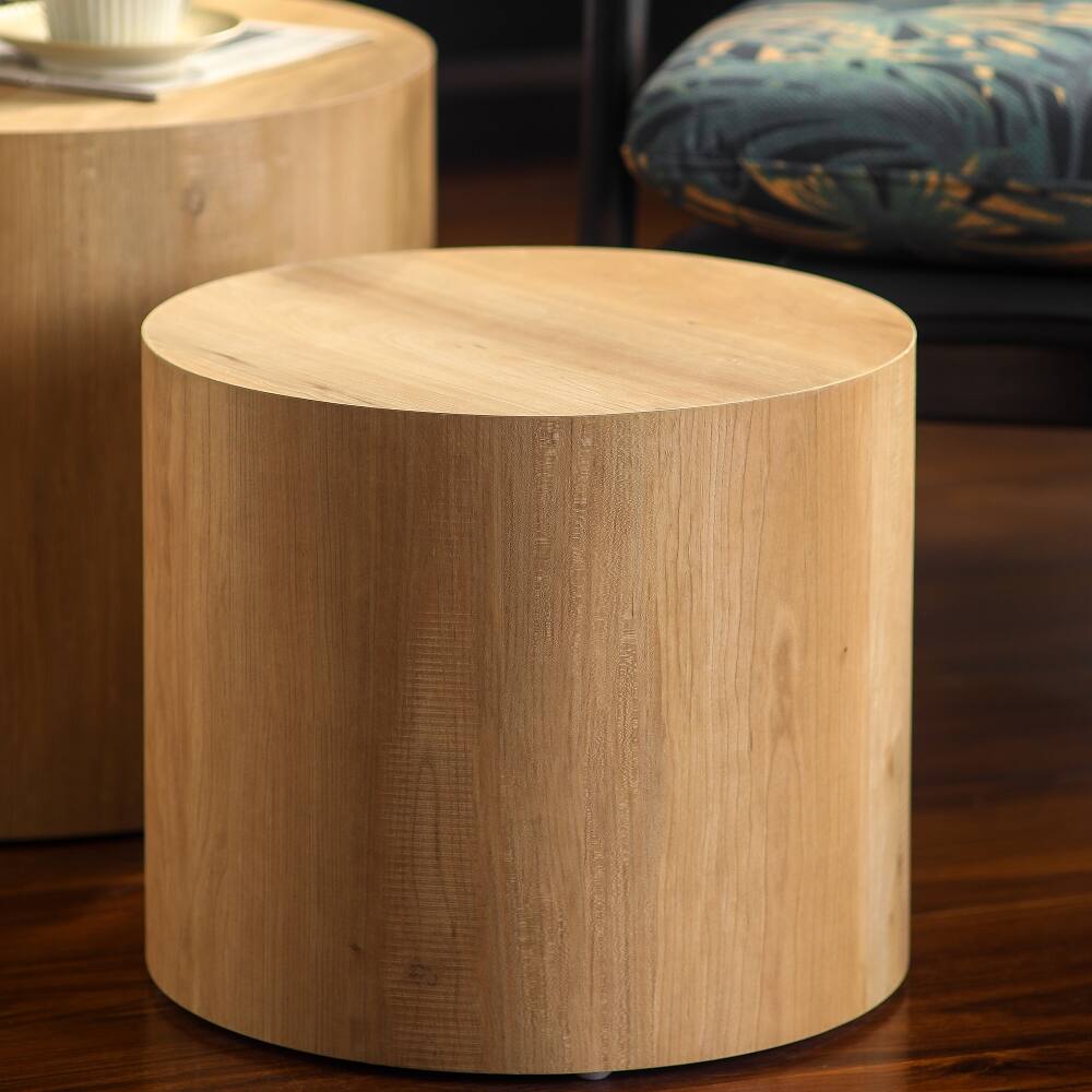 Alt View 1. Loheer - Loheer Nesting Coffee Table Set of 2 Round Wooden Modern Circle Accent Side End Tables for Small Space Living Room - Brown.
