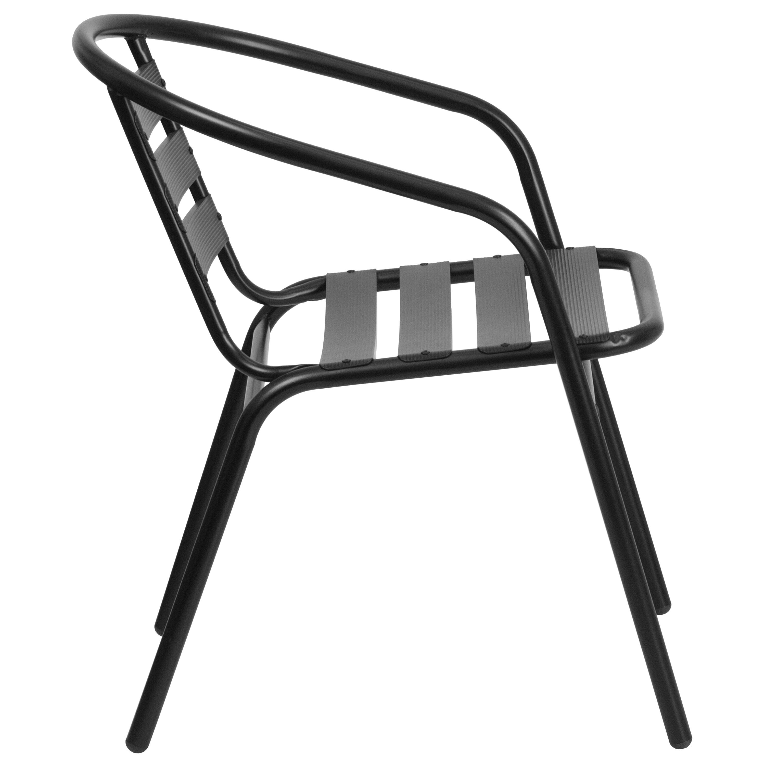 Alt View 7. Emma + Oliver - 4 Pack Metal Restaurant Stack Chair with Aluminum Slats - Black.