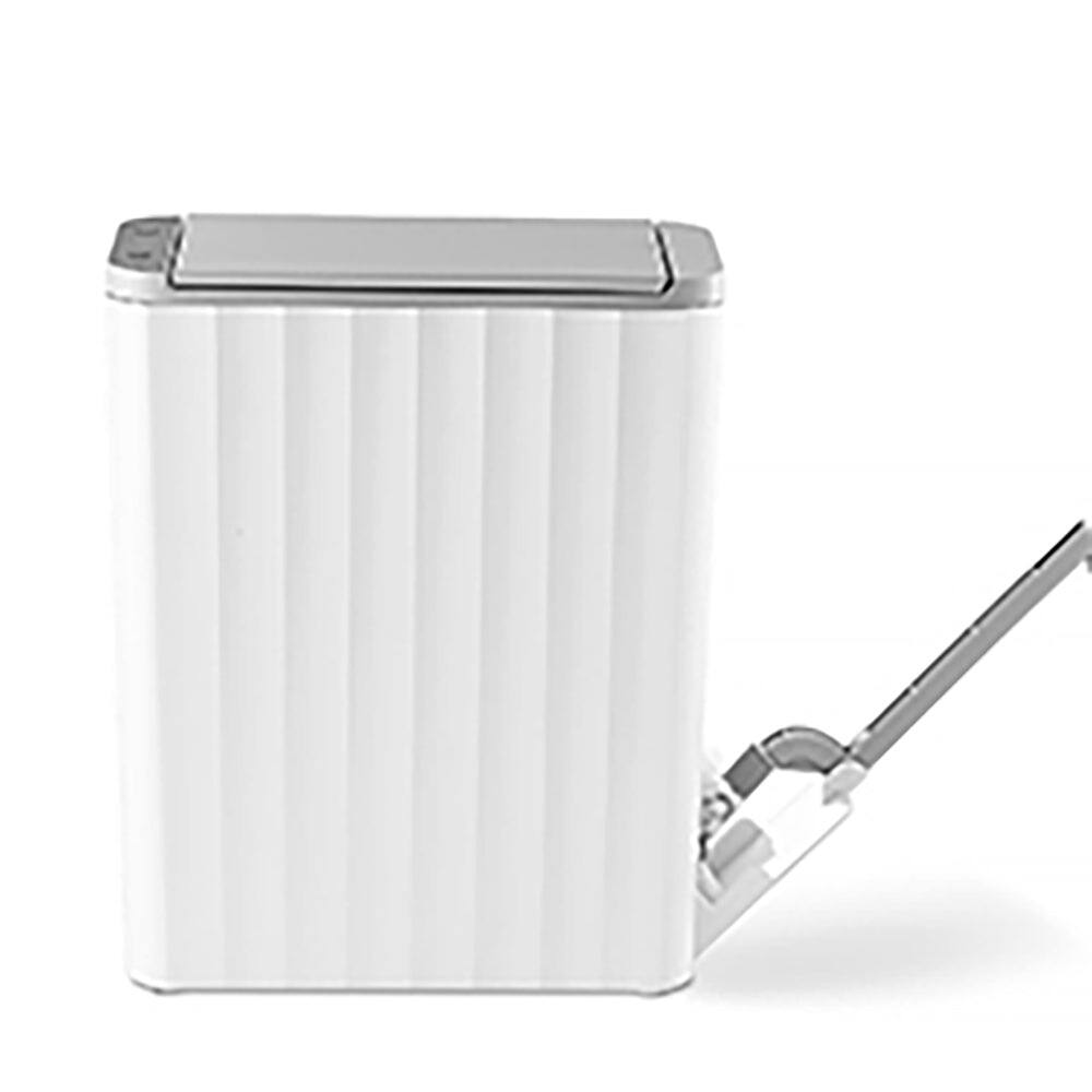 Angle. Nine Stars - Rectangular Automatic Motion Sensor Slim Trash Can with Hidden Toilet Brush For Bathroom.