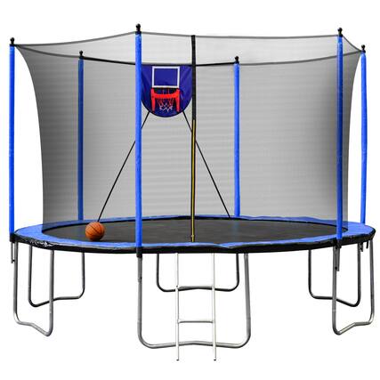 Front. LOVMOR - Lovmor 15 FT Trampoline with Basketball Hoop and Safety Enclosure Recreational Trampoline for Kids.