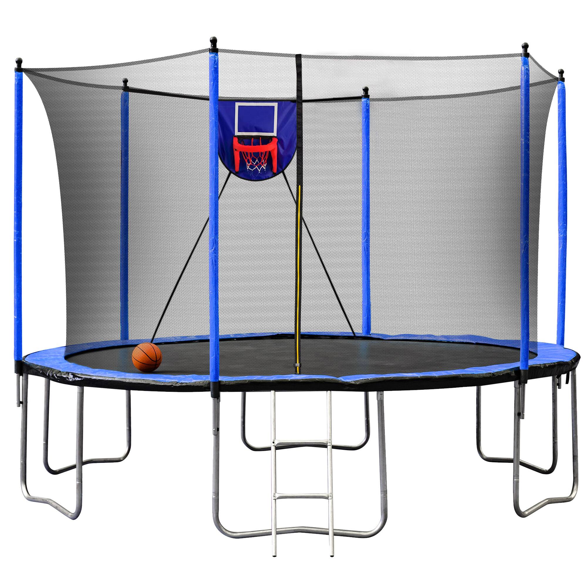 Front. LOVMOR - Lovmor 15 FT Trampoline with Basketball Hoop and Safety Enclosure Recreational Trampoline for Kids.