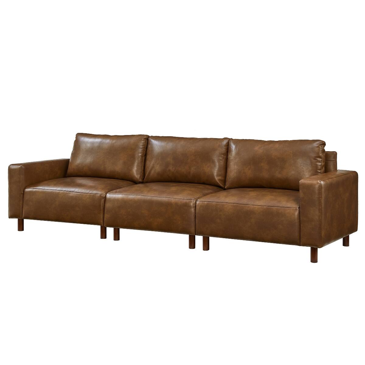 Alt View 4. Ropilly - Ropilly 112 Inch Faux Leather Sofa Brown Three Seat Living Room Couch with Wood Legs - Brown.