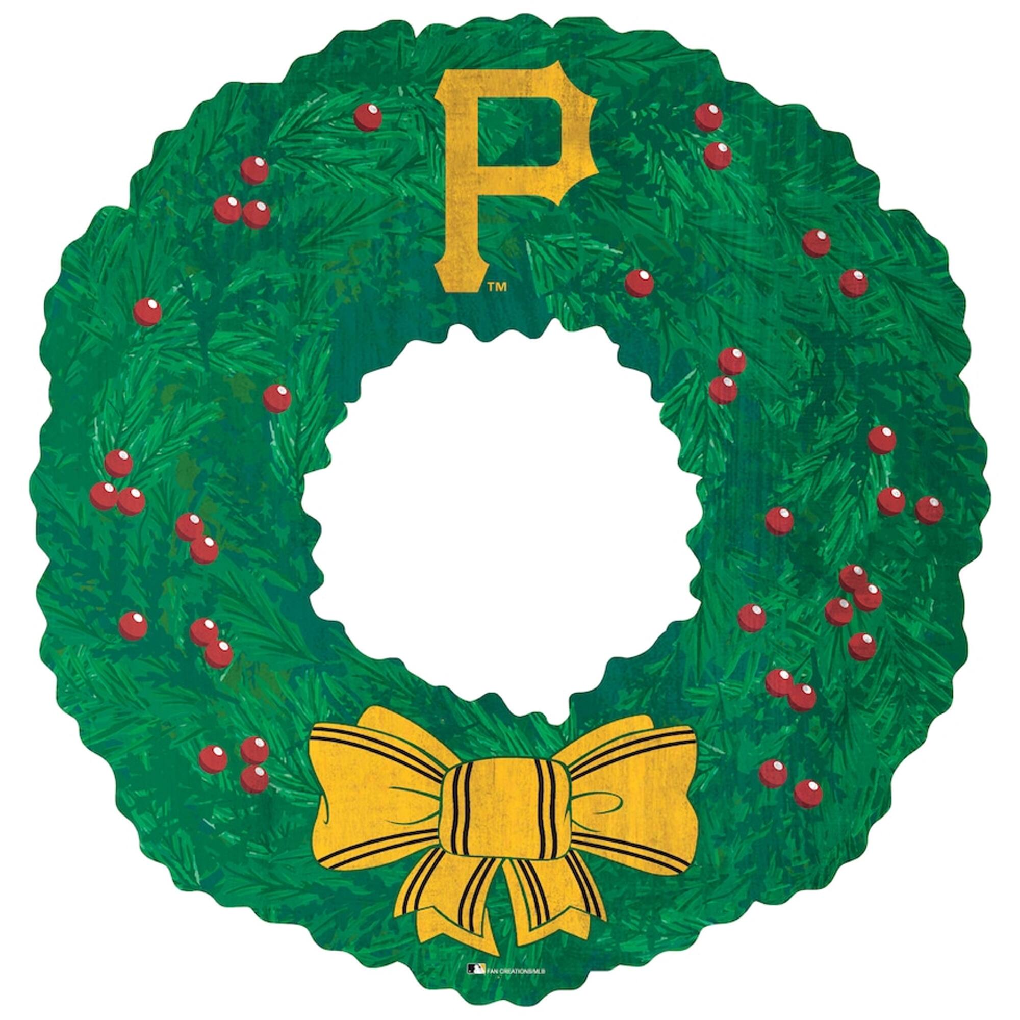 Front. Fan Creations - Pittsburgh Pirates 16'' Team Wreath Sign - Green.