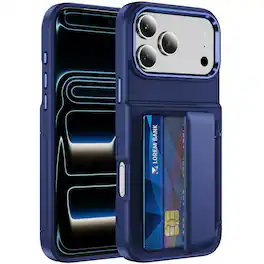 Dteck - RFID Wallet Case for Apple iPhone 17 Pro Max, Shockproof Drop Protection Cover with Hidden Card Slot and Kickstand - Blue