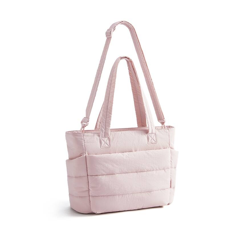 Angle. Bagsmart - Puffer 20L Large Tote, Water-Resistant Tote with 15.6" Laptop Compartment for Commute & Travel - Pink.