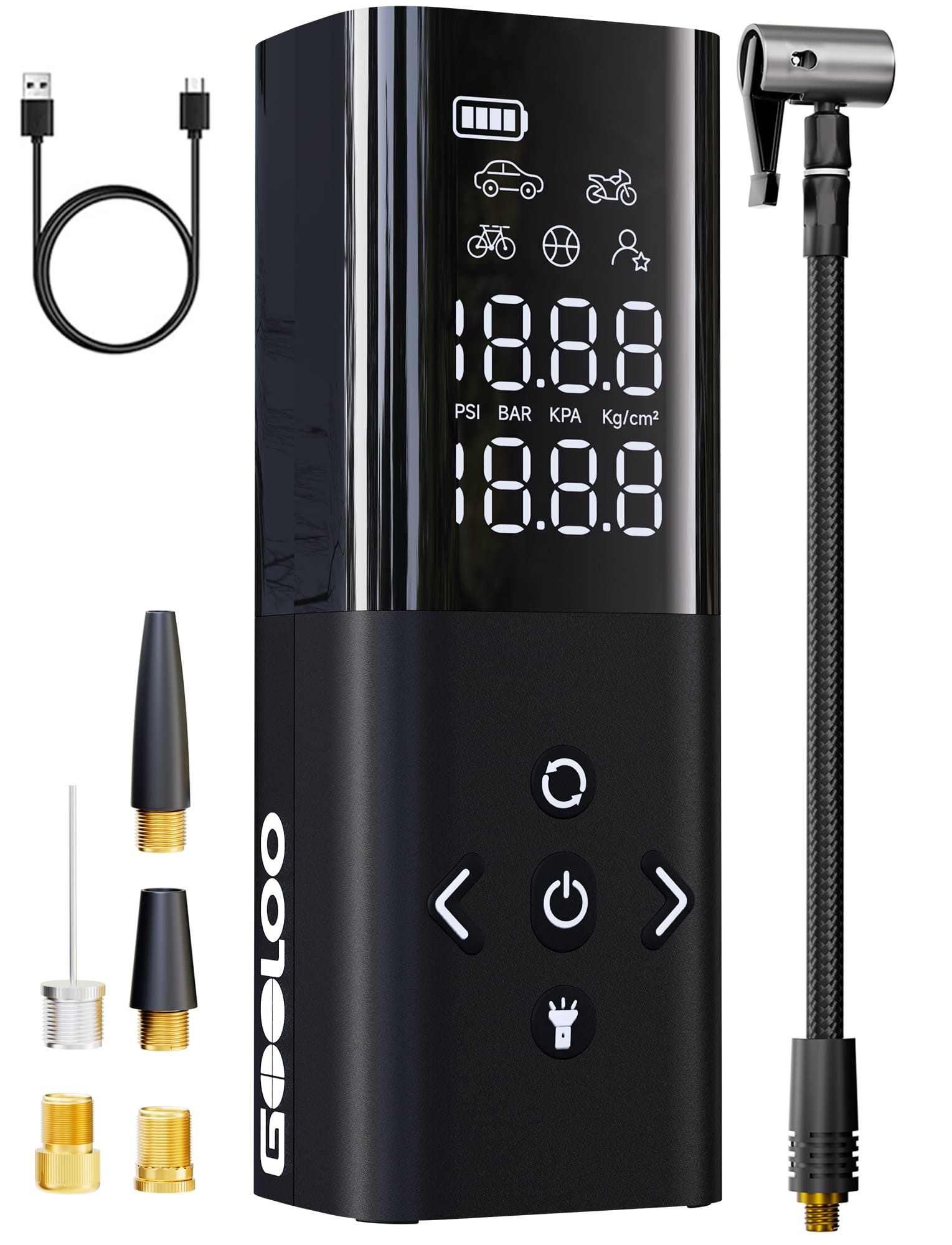 GOOLOO - AP150 Cordless Tire Inflator, 150 PSI Air Pump, 6000mAh with Gauge, LED Light, Auto Shutoff - Black