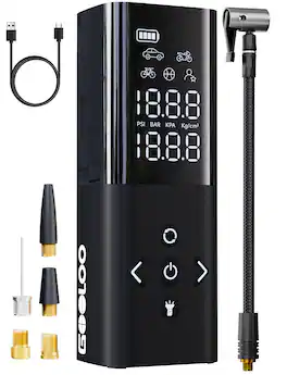 GOOLOO - AP150 Cordless Tire Inflator, 150 PSI Air Pump, 6000mAh with Gauge, LED Light, Auto Shutoff - Black