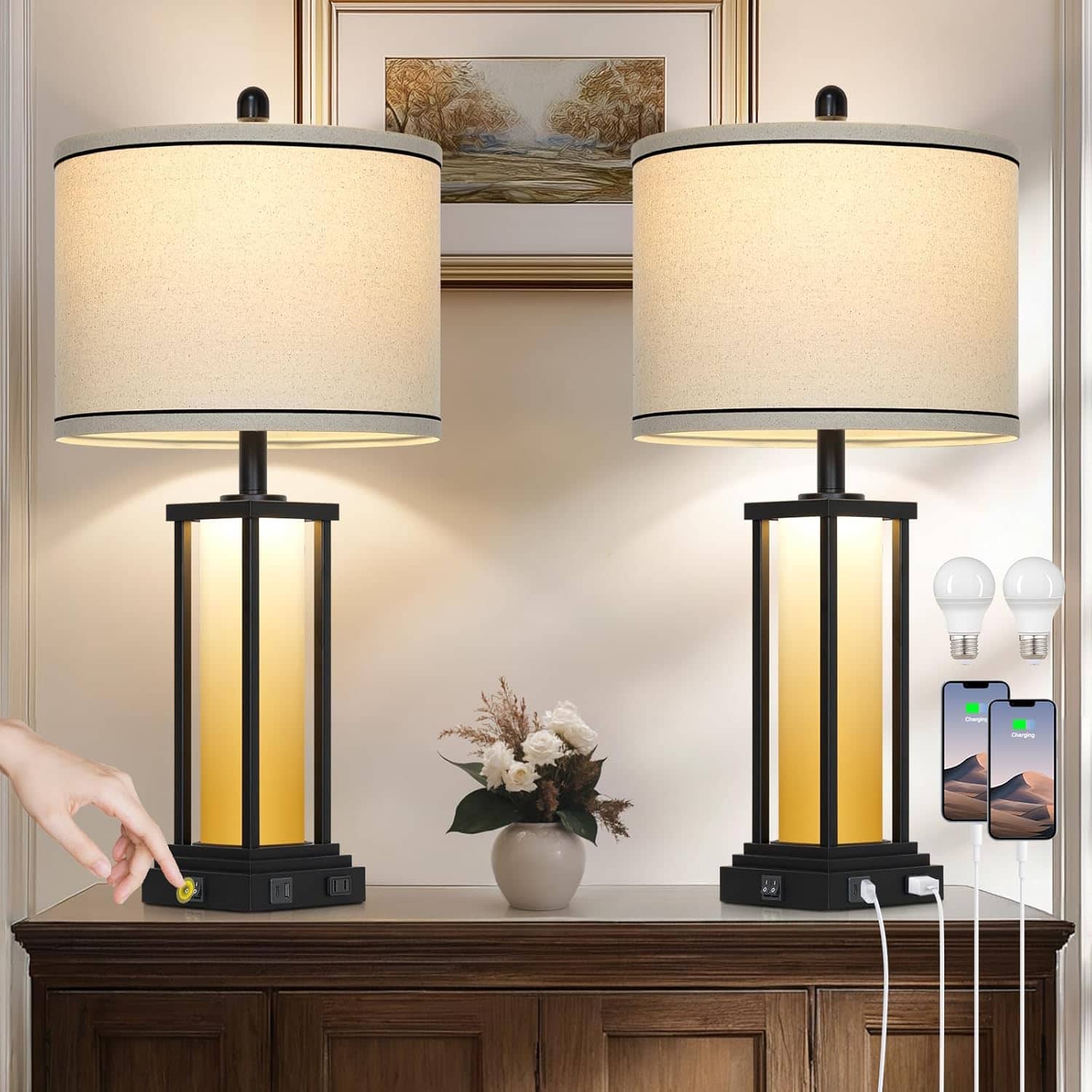 The Best Inks Black Table Lamp Night Light Vintage USB touch Glass