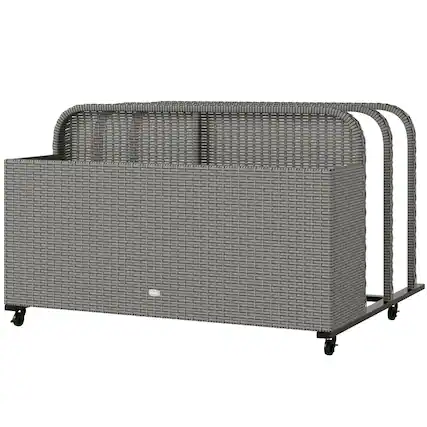 Front. Outsunny - Wicker Patio Pool Float Storage Basket, PE Rattan Outdoor Pool Caddy with Rolling Wheels for Floaties, Noodles - Mixed Gray.