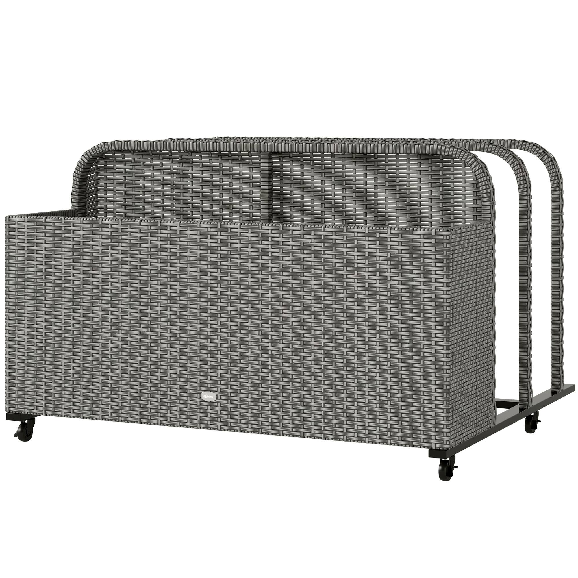 Outsunny - Wicker Patio Pool Float Storage Basket, PE Rattan Outdoor Pool Caddy with Rolling Wheels for Floaties, Noodles - Mixed Gray