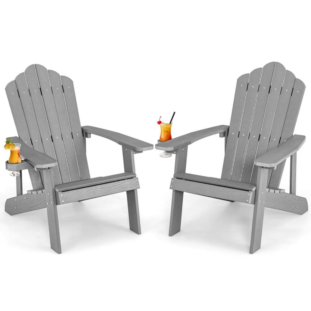 Alt View 2. Kadyn - Folding Adirondack Chair, Weather Resistant HIPS Outdoor Adirondack Chair with Cup Holder,Patio Chairs-Gray - Gray.