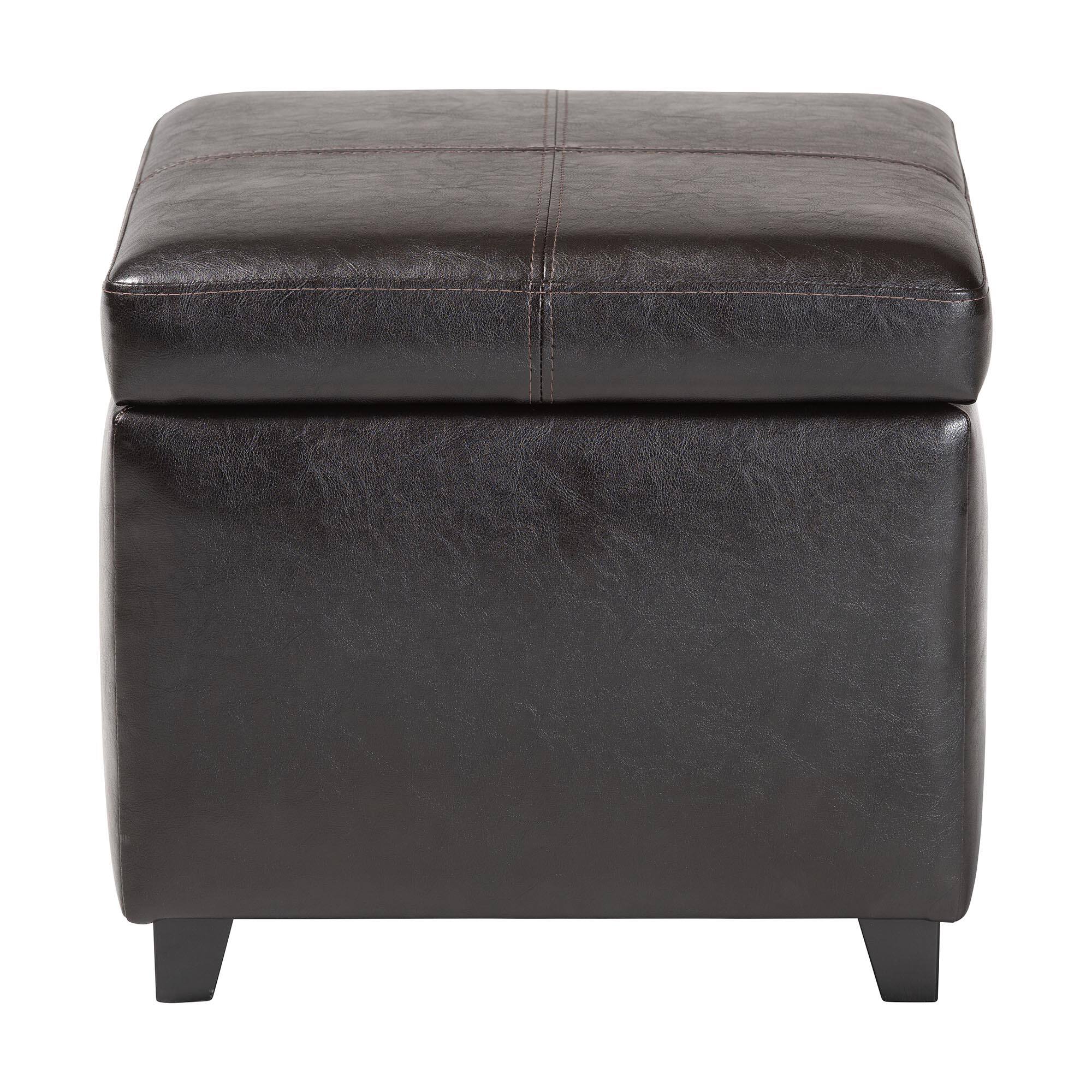 Left. Baxton Studio - Full Leather Storage Cube Ottoman - Dark Brown.