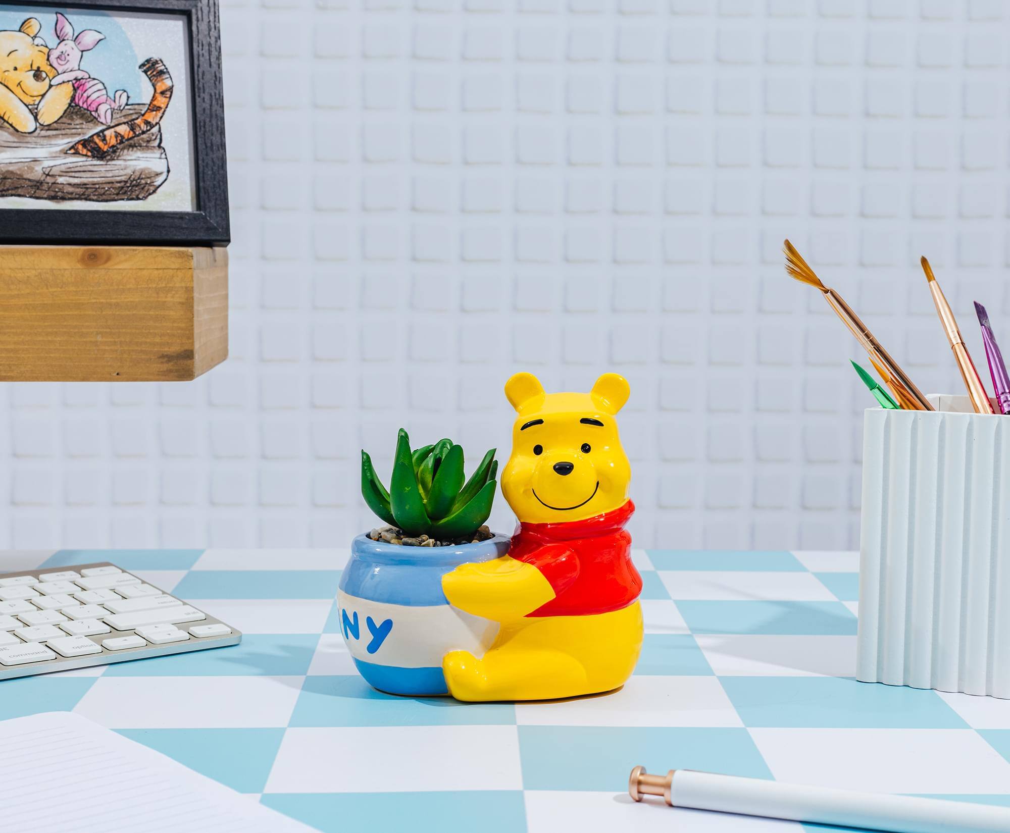 Alt View 4. Disney - Disney Winnie the Pooh Hunny Pot Ceramic Mini Planter With Artificial Succulent - Yellow.