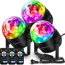 FINEAK - 3-Pack Disco Ball Party Strobe Lights, Sound Activated 7 Modes with Remote for Home Party Halloween Christmas - Multicolor