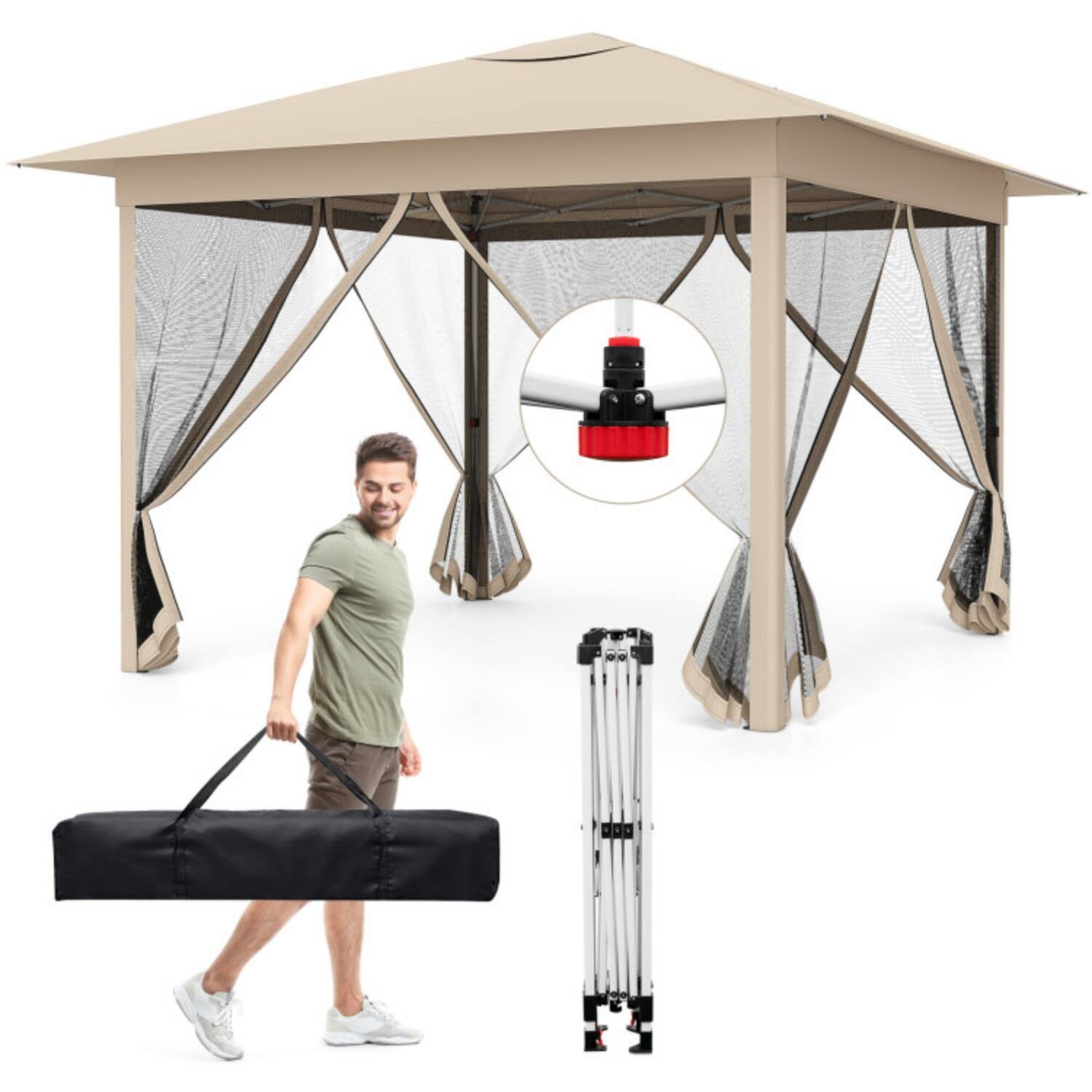 Alt View 5. Mondawe - 11.5 x 11.5 FT Pop-Up Canopy Tent with 4 Mesh Sidewalls and Carry Bag - Beige.
