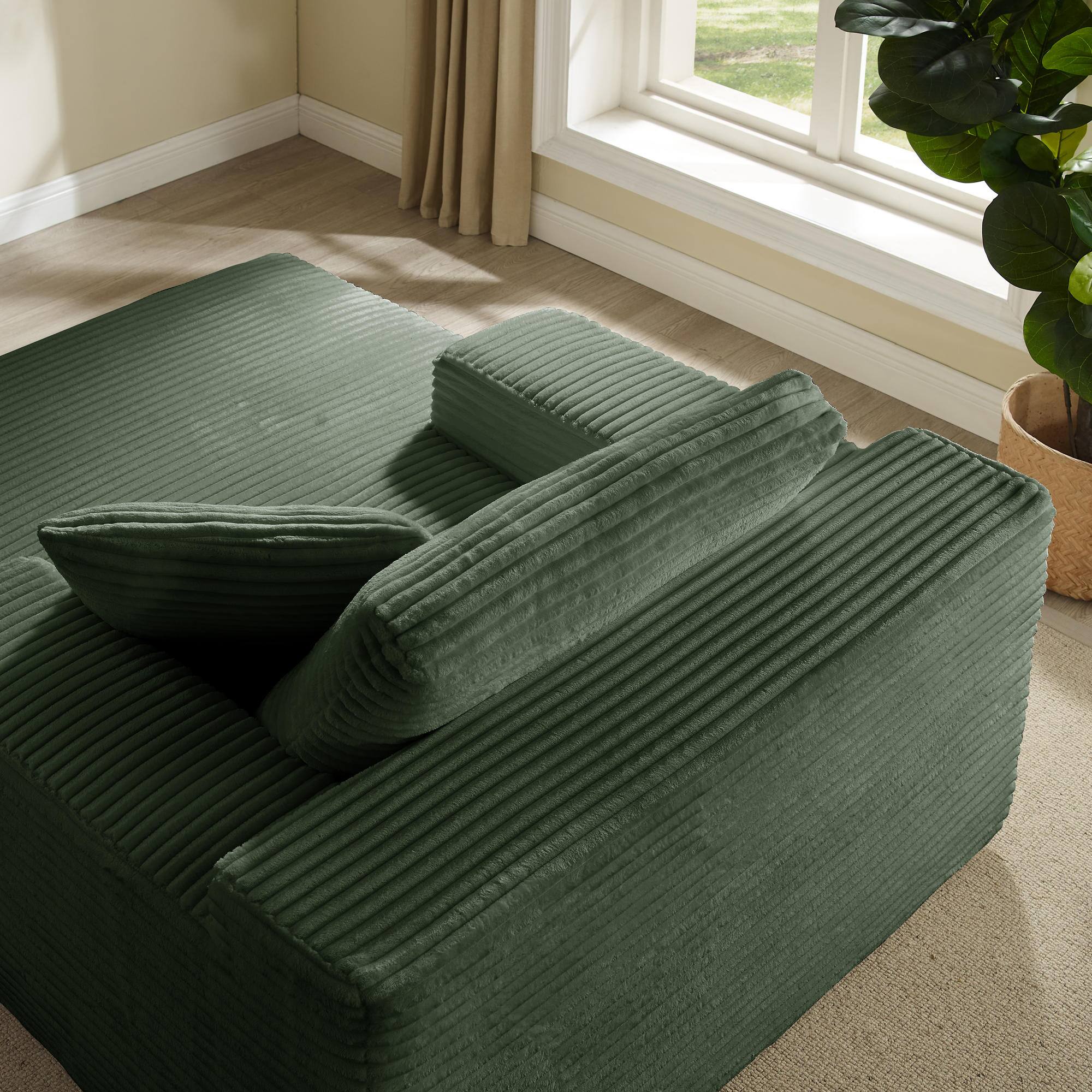 Alt View 7. Meqiodas - 67.5”Oversized Indoor Chaise Lounge, Sofa Bed, Living Room Sofa, Corduroy Upholstered Boneless Cloud Sofa, No Assembly - Green.