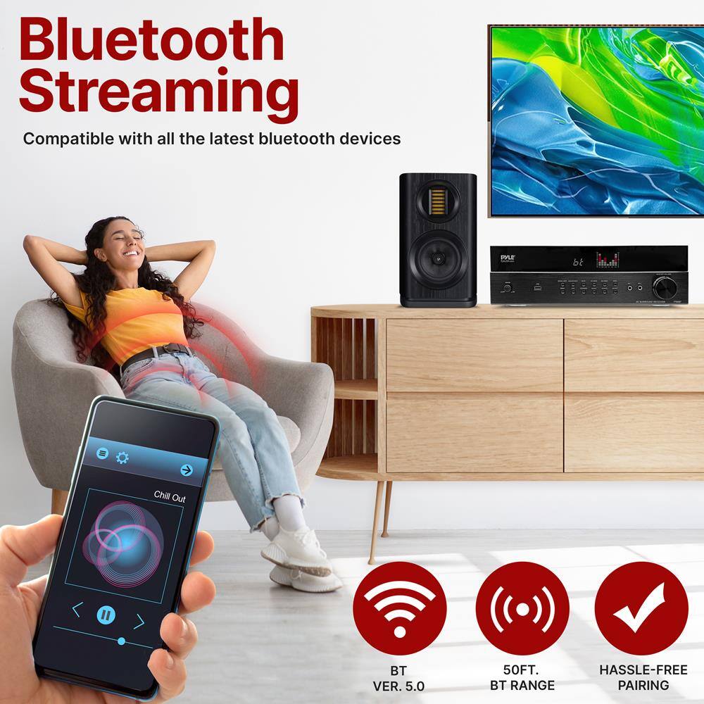 Bluetooth Streaming  
Compatible with all the latest bluetooth devices  

BT VER. 5.0  
50FT. BT RANGE  
HASSLE-FREE PAIRING