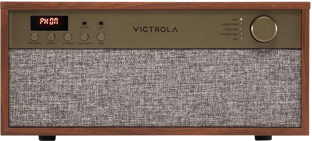VICTROLA
PHON
phones
tape
open/close
repeat
play/pause
volume
vinylistream
bluetooth
compact disc
aux