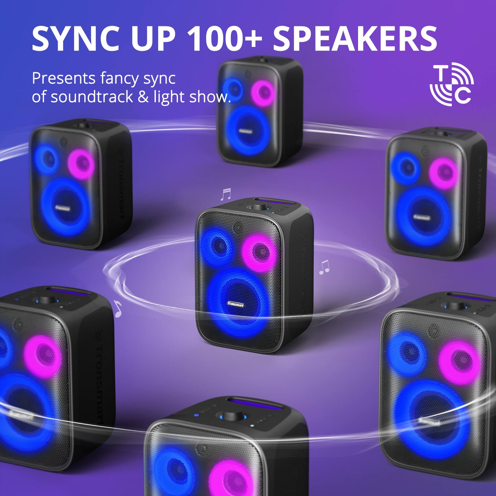 SYNC UP 100+ SPEAKERS Presents fancy sync T of soundtrack & light show.