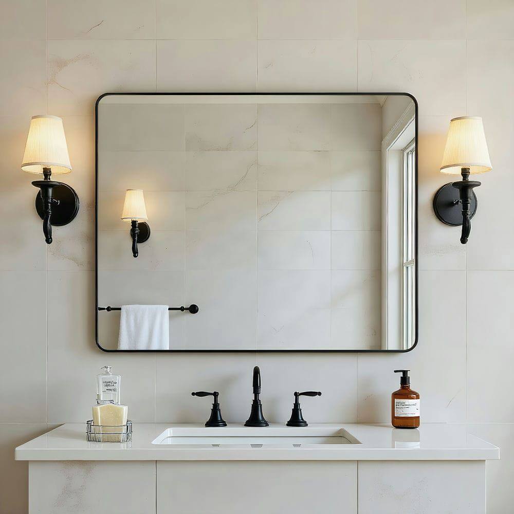 Alt View 9. Kadyn - 40x30 Inch Oversized Rectangle Wall Mirror with Rounded Corners and Black Frame - Black.