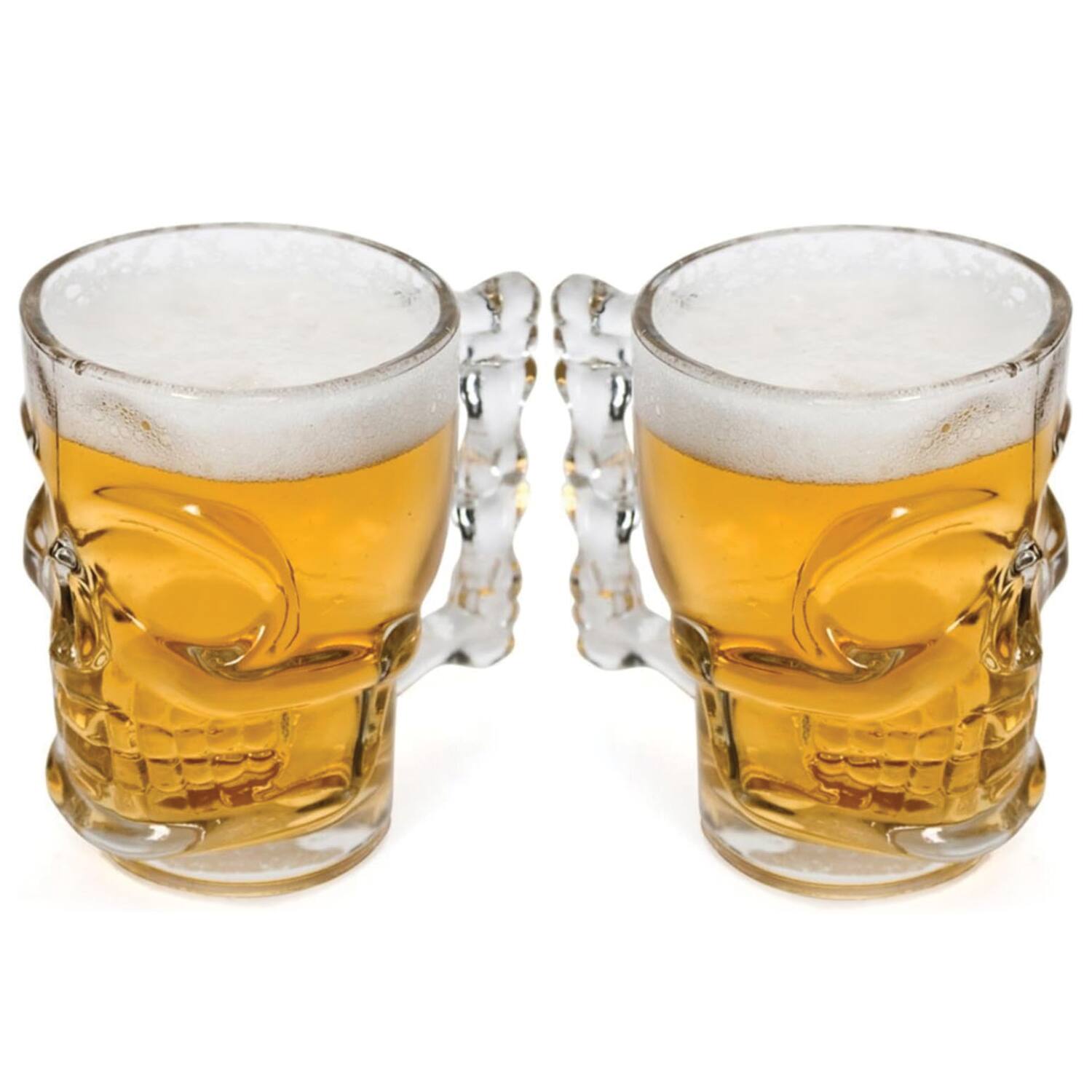 Angle. Jay Import - Skull Set Of 2 Glass Mugs 17.62OZ. - Clear.