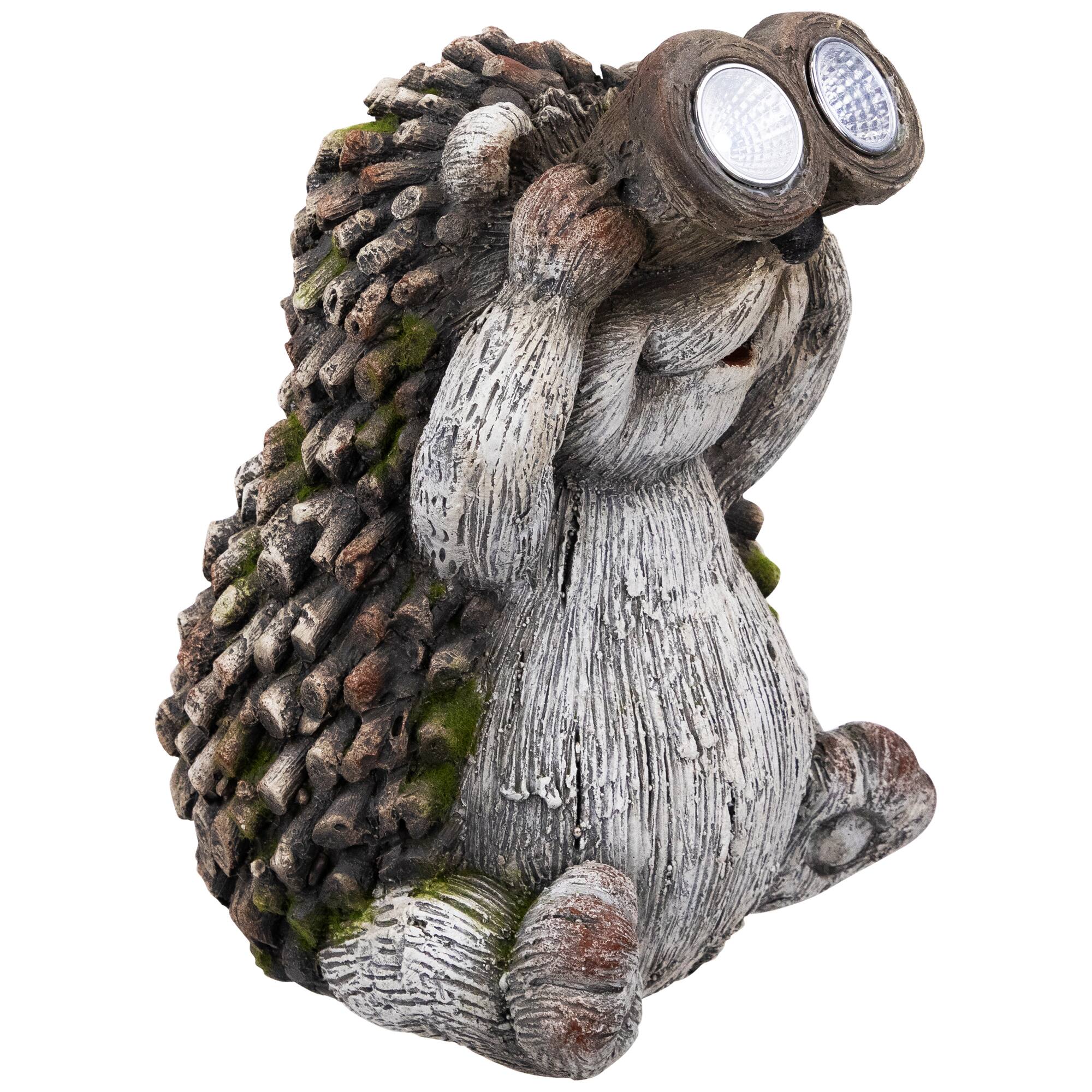 Alt View 5. Northlight - Hedgehog with Binoculars Outdoor Solar Lighted Garden Statue - 11.5" - Gray.
