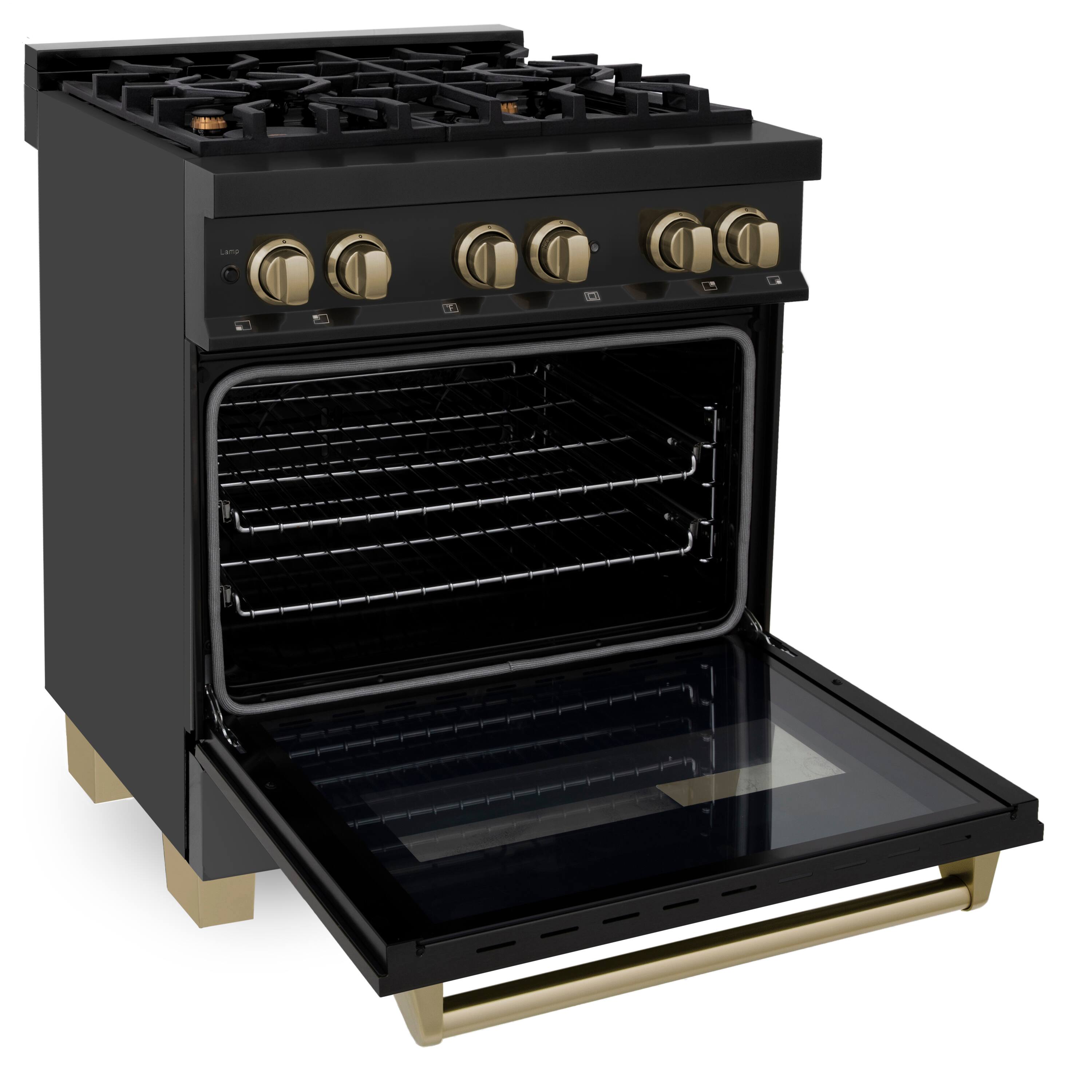 Left. ZLINE - Autograph 30" Legacy Dual Fuel Range with Bronze Accents (RABZ-30-CB) - Black.