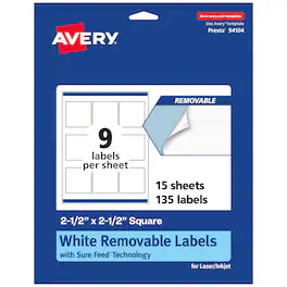 Avery - Removable Square Labels, 2.5" x 2.5", 135ct - White