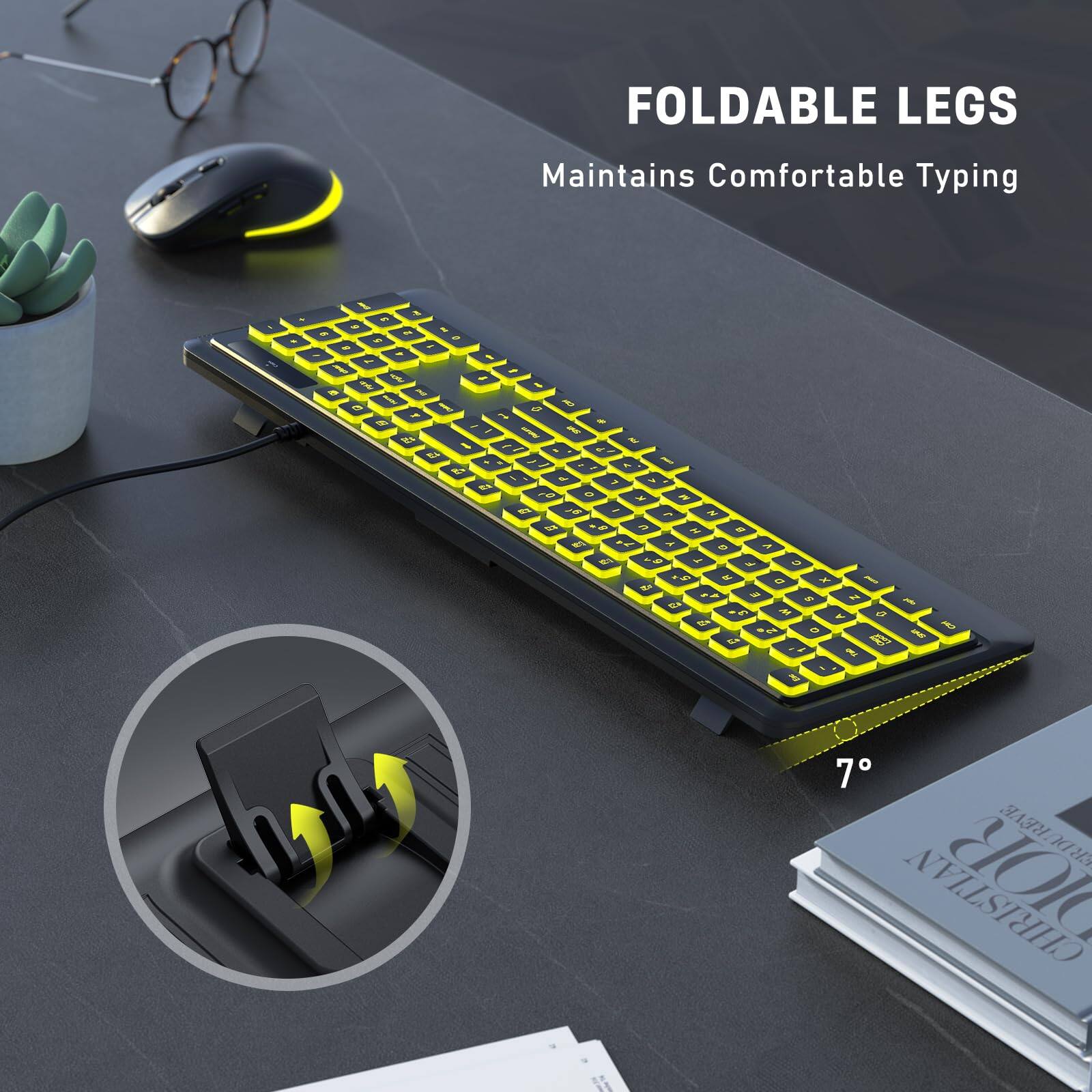 FOLDABLE LEGS  
Maintains Comfortable Typing  

7°