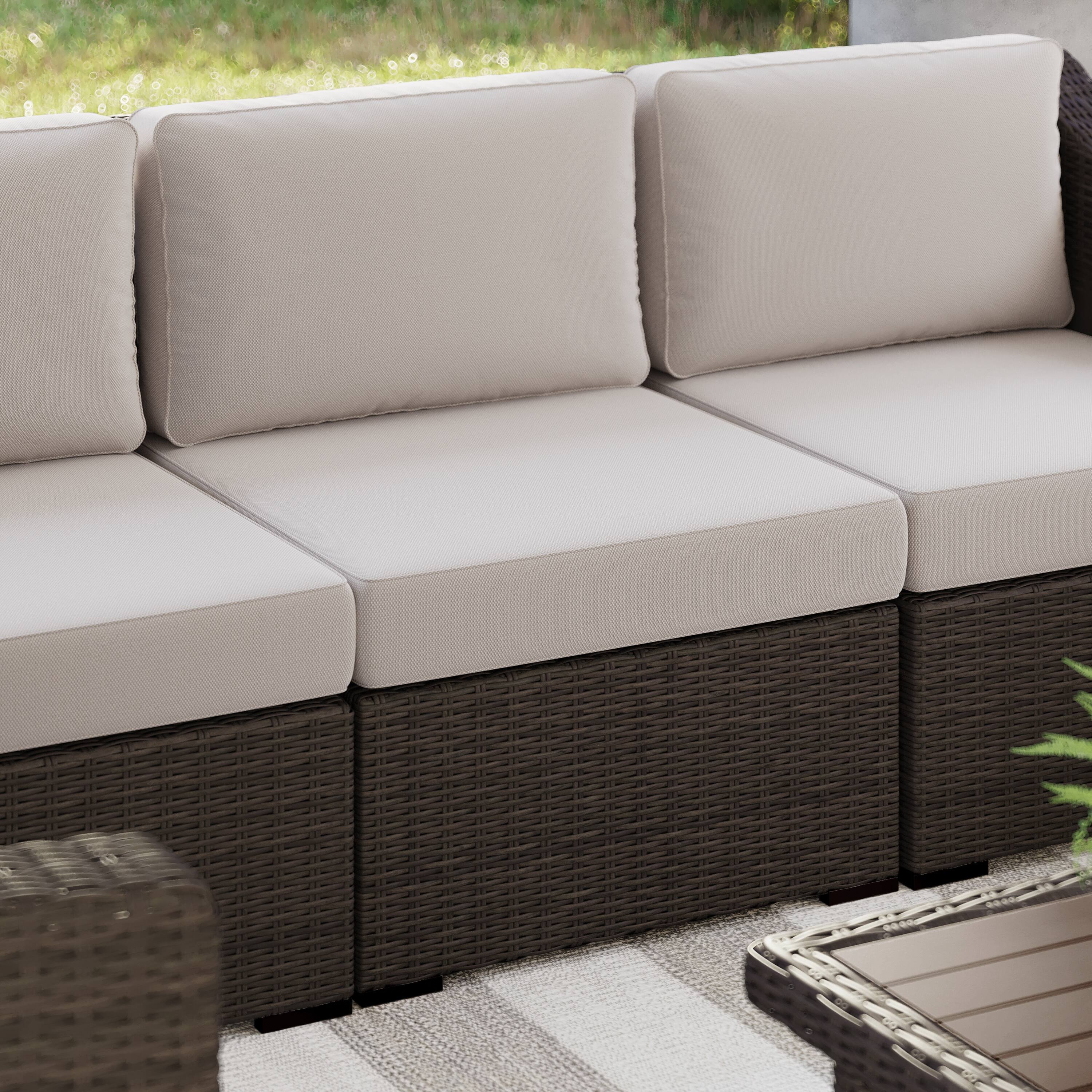 Alt View 1. Martha Stewart - Bedford Outdoor Modular Rattan Wicker Patio Sectional Sofa Center Seat - Tan Cushions/Brown Frame.