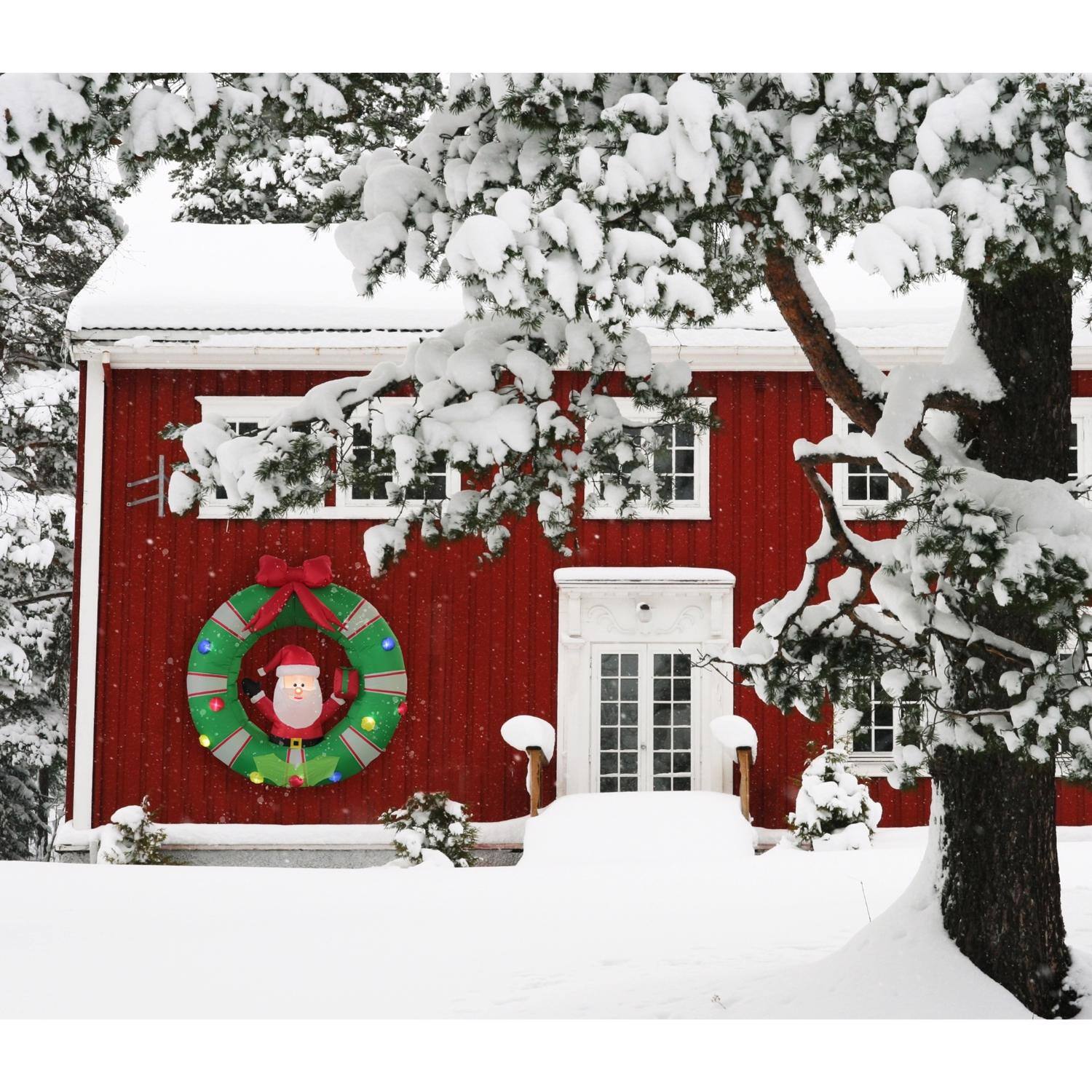 Angle. Celebrations - Celebrations Santa in Wreath 4 ft. Inflatable - Multicolored.