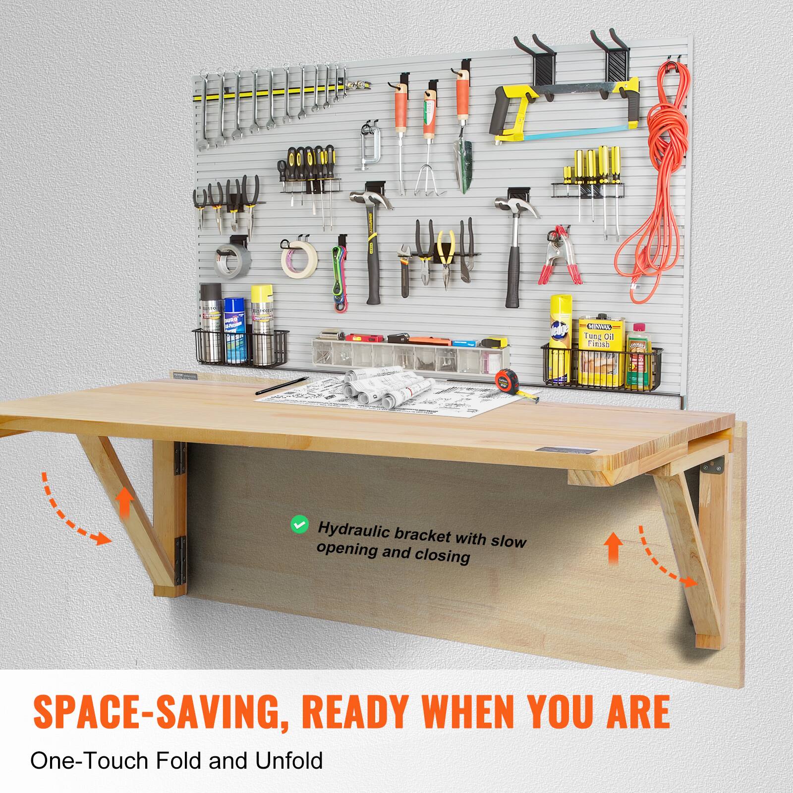 - Hydraulic bracket with slow opening and closing
- SPACE-SAVING, READY WHEN YOU ARE
- One-Touch Fold and Unfold