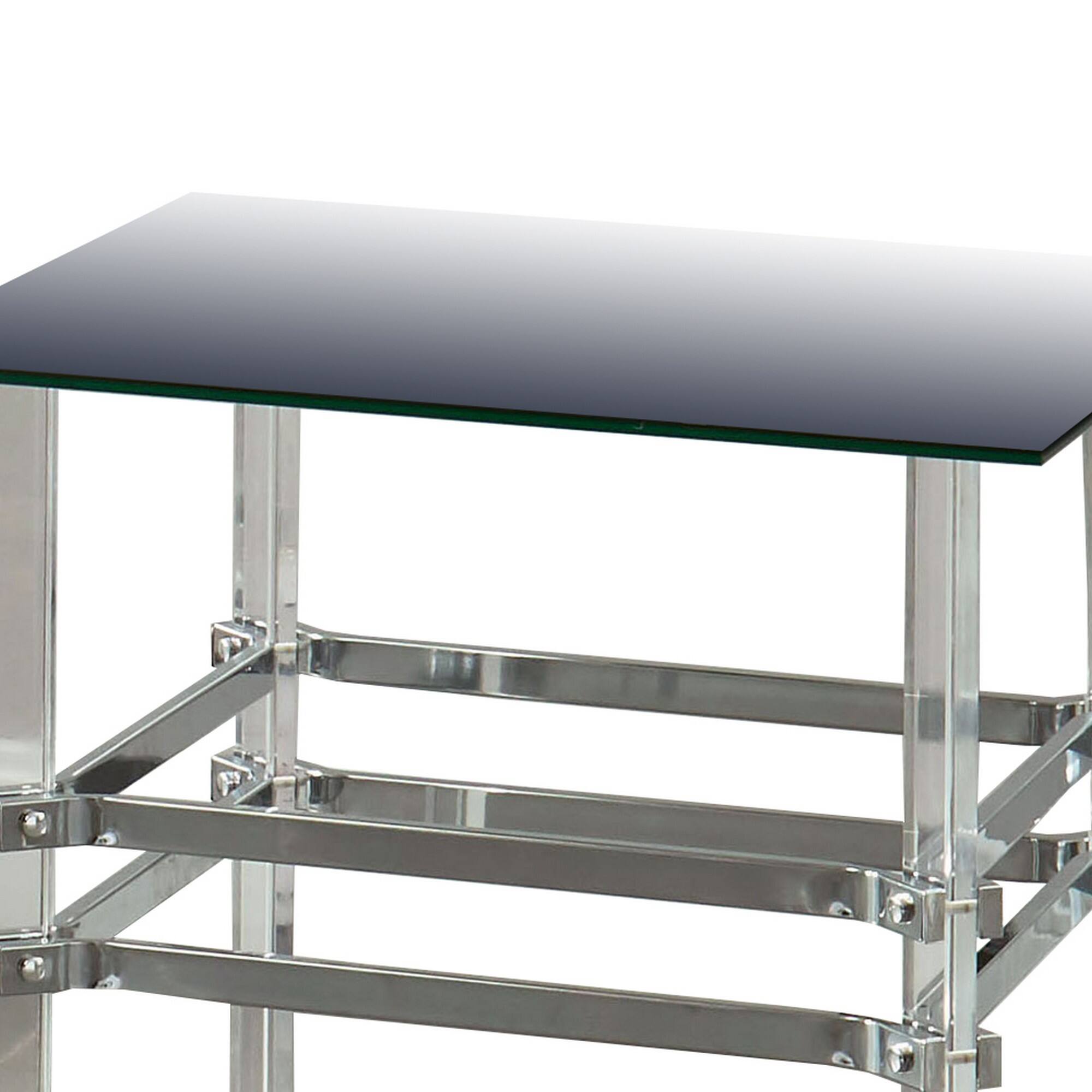 Alt View 3. Manhattan Lane - Square Glass and Metal End Table with Tubular Legs - Silver and Clear.