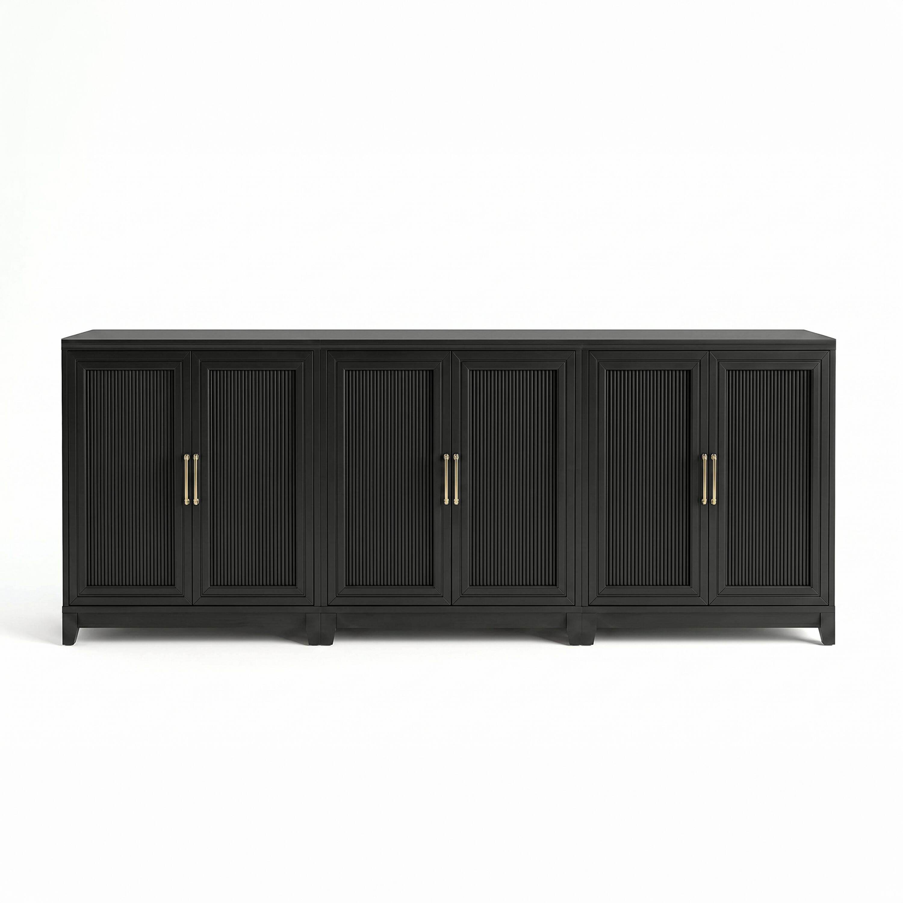 Alt View 1. Martha Stewart - Bedford Set of 3 Modular Storage Cabinets with Adjustable Shelf, Soft-Close Doors, Solid Wood Frames and Legs - Black Frame/Gold Hardware.