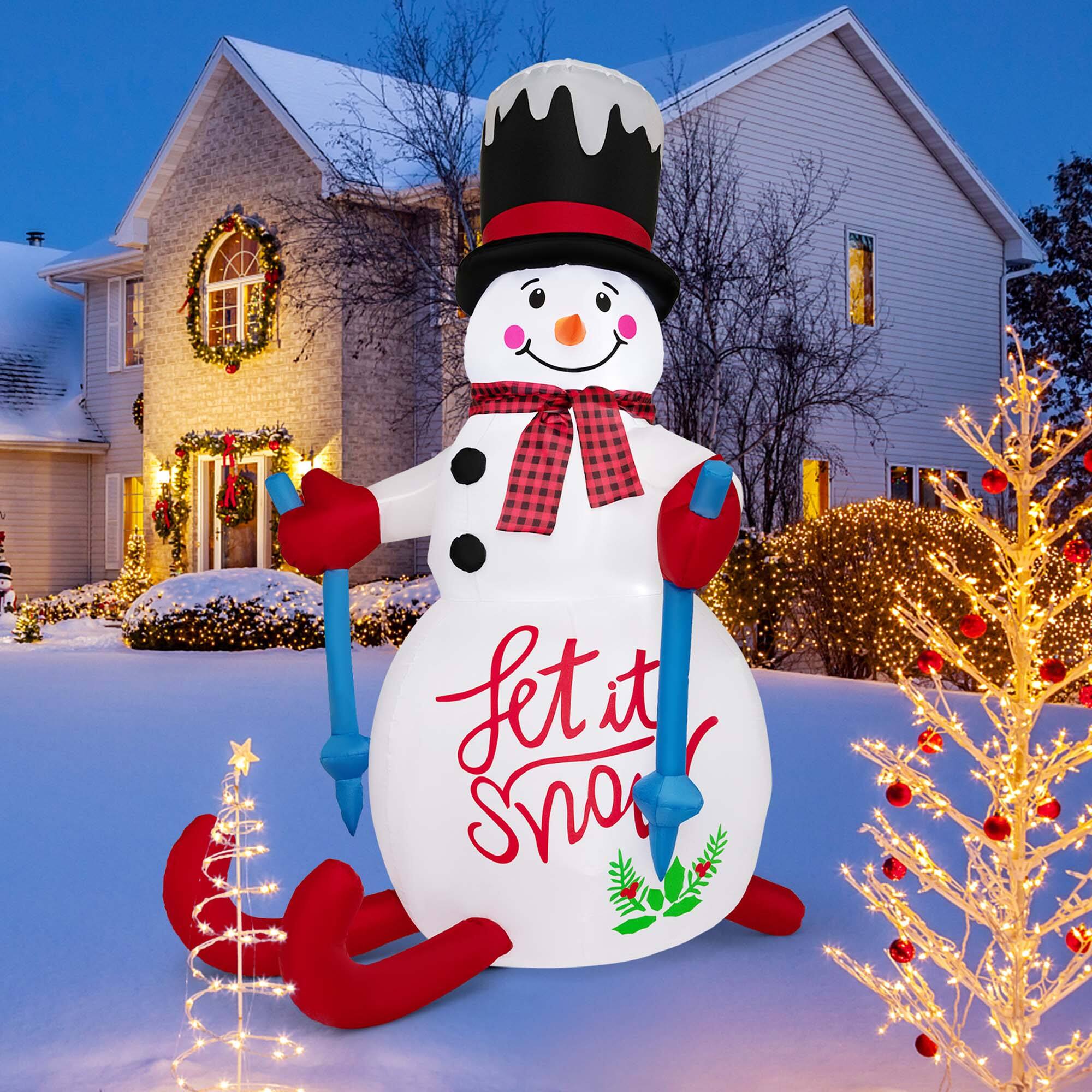 Costway - 6FT Inflatable Christmas Skiing Snowman Blow up Party Decoration with LED Lights - Multicolor