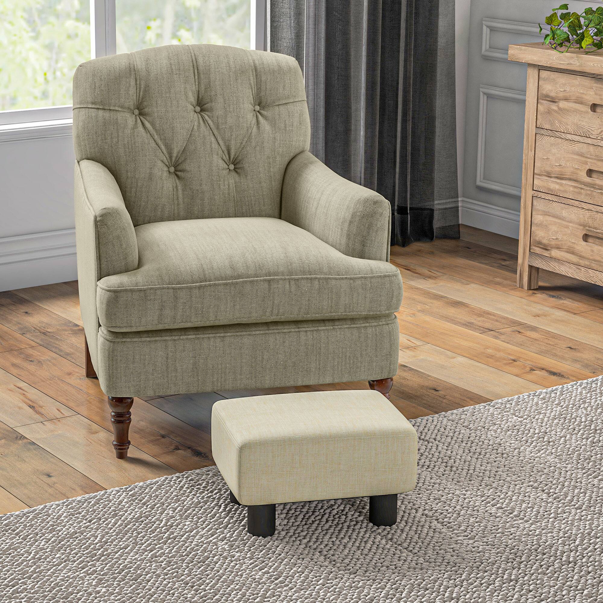 Alt View 1. Homcom - Ottoman Foot Rest, Foot Stool with Linen Fabric Upholstery and Plastic Legs - Beige.