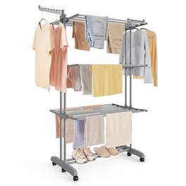 Hirose Alice - SONGMICS Clothes Drying Rack Stand 4 Tier Laundry Drying Rack 68.1 Inch Tall Steel Rolling Clothes Horses - Dove Gray 4-Tier + Foldable
