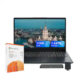 Lenovo - IdeaPad 1 15.6" HD Laptop,Intel N4500,12GB RAM,512GB SSD+128GB eMMC+1TB Dock Set,1 Year Office 365,Win 11 - Blue