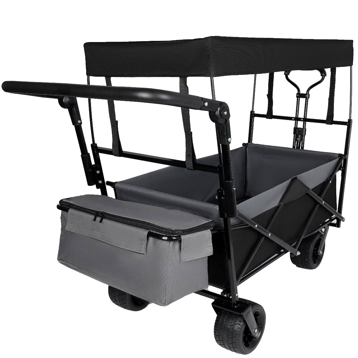 Back. Loheer - Loheer 480 lb Collapsible Wagon with Canopy, Foldable Utility Cart with Seven Inch All Terrain Wheels.