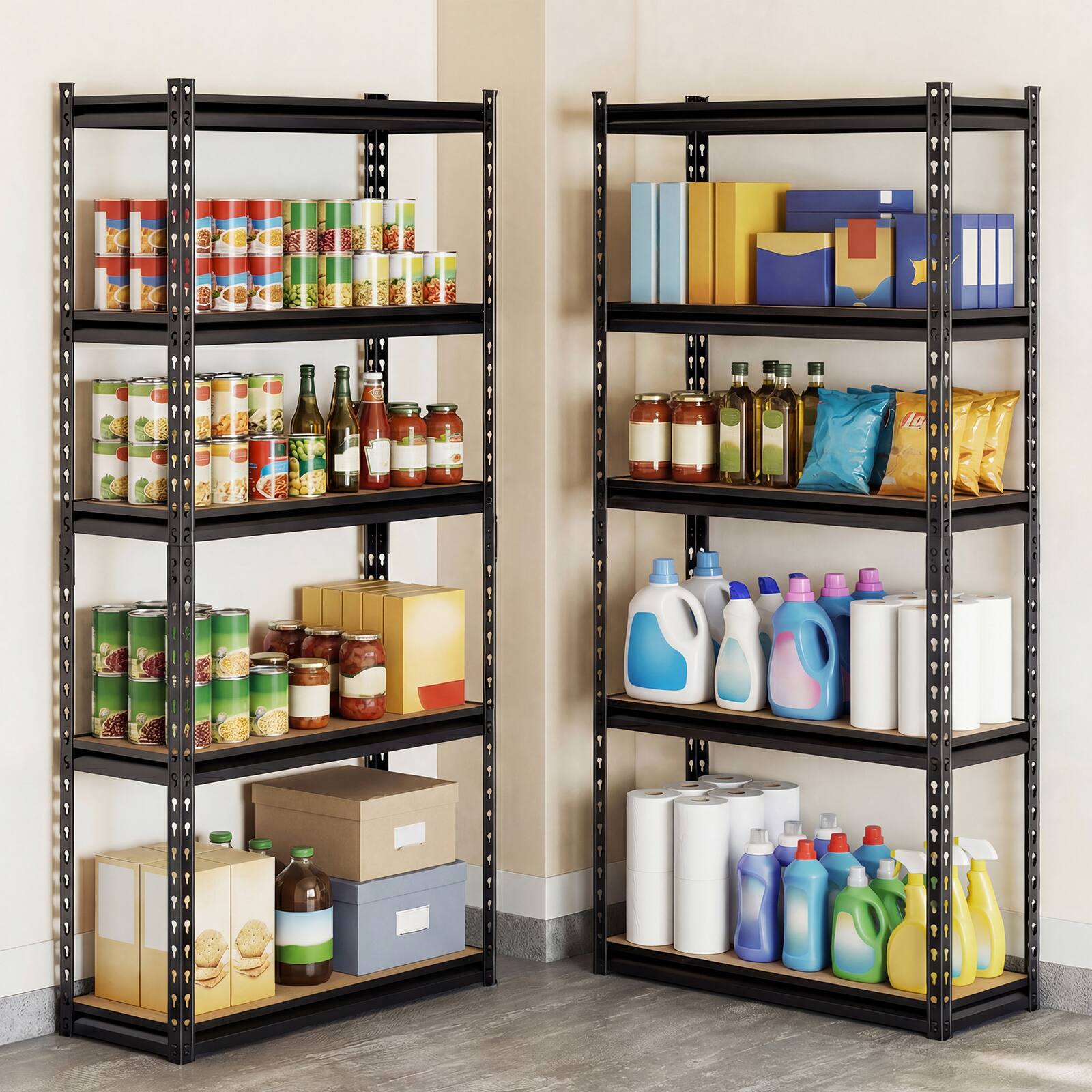 Alt View 3. Costway - Costway 2 PCS 60" H x 30" W x 12" D 5-Tier Garage Shelving Unit 2200 LBS Metal Shelves - Black.