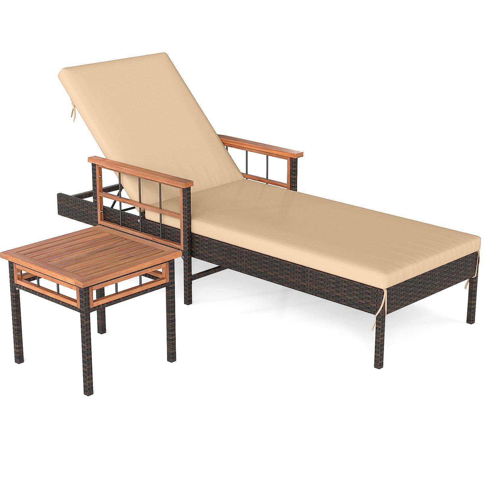 Alt View 8. Gymax - Gymax 2 PCS Patio Rattan Chaise Lounge w/ Side Table Outdoor Reclining Chair Set Beige - Brown.