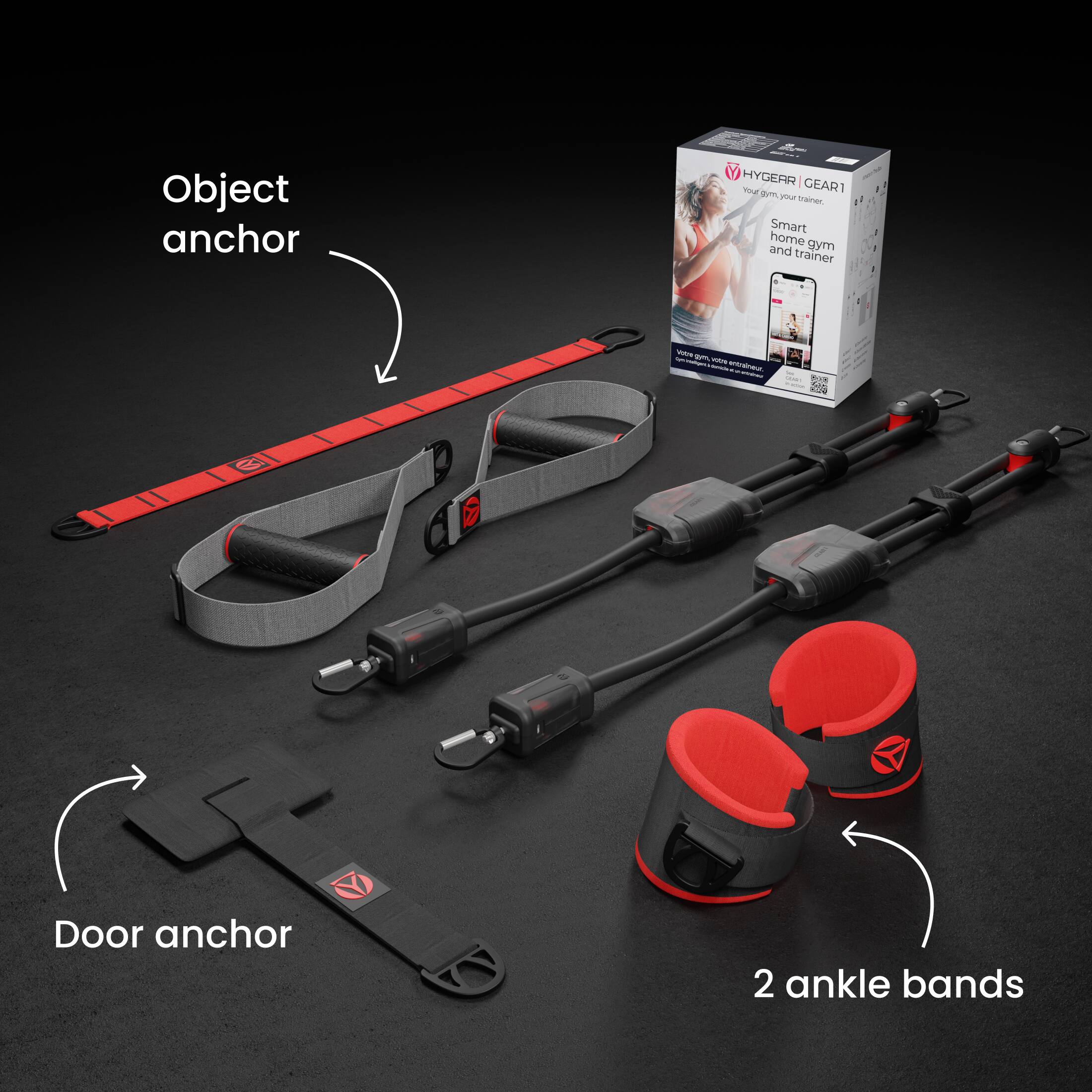 Object anchor  
HYGEAR  
Smart home and gym trainer  

Door anchor  

2 ankle bands