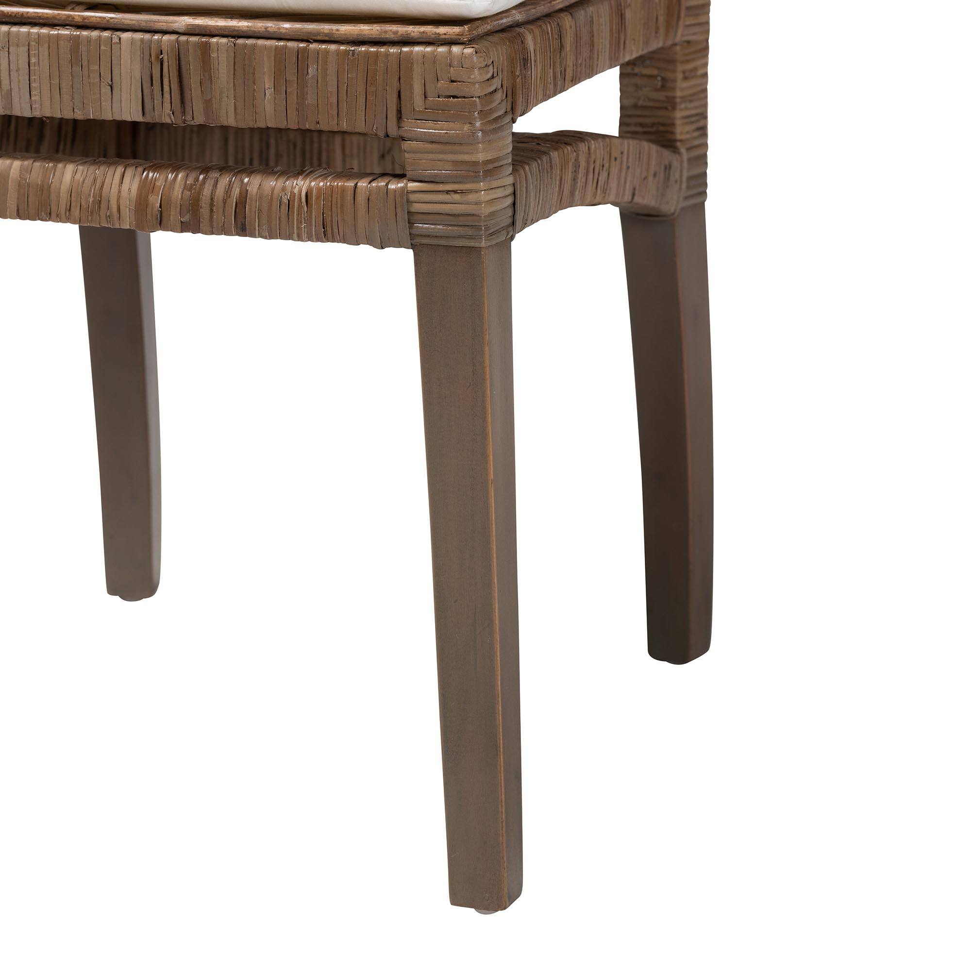 Alt View 2. bali & pari - Laluna Modern Bohemian Natural Rattan and Mahogany Dining Chair with Cushion - Greywashed/White.