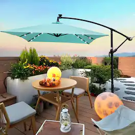 Loheer - Rectangle Solar Powered LED Lighted Patio Umbrella Waterproof Market Sun Shade with Crank and Cross Base for Pool