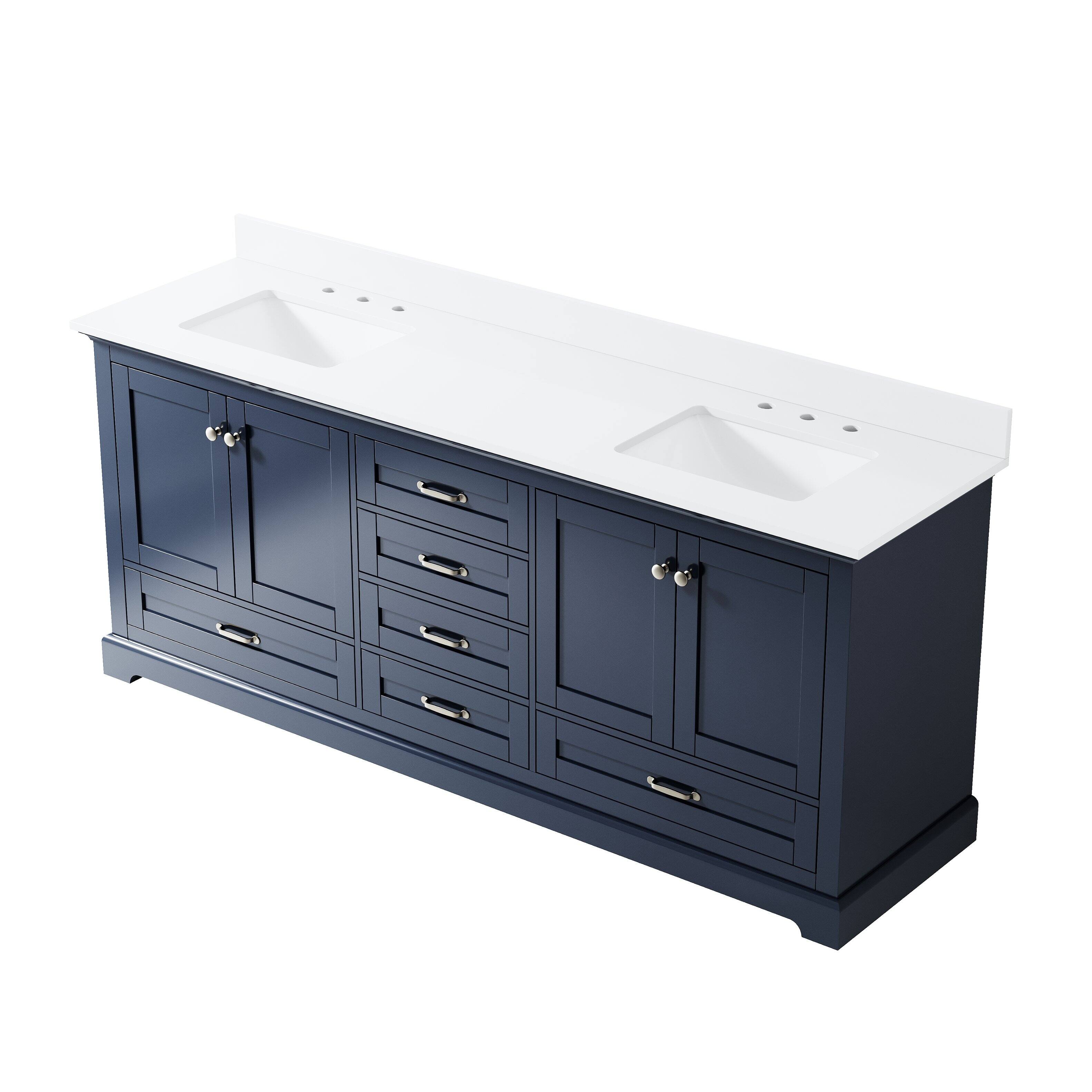 Alt View 8. WELLFOR - LVD 80 in. Solid Wood Double Sink Freestanding Bath Vanity with Culutered Marble Top, Assembled - Navy Blue.
