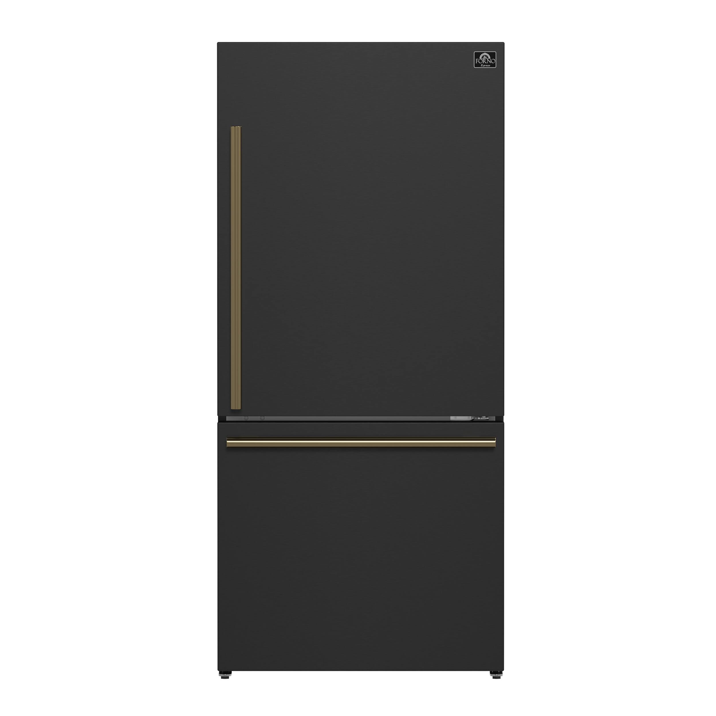 Alt View 3. Forno Appliances - Milano Espresso 17.2 Cu. Ft. Counter-Depth Bottom Freezer Refrigerator with Right Swing Door, Antique Brass Handles - Black.