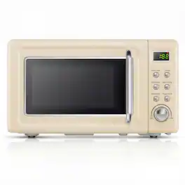 Costway - 0.7 Cu.ft Retro Countertop Microwave Oven 700W LED Display Glass Turntable - Off-White